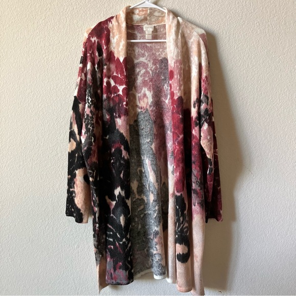 Chico’s Artsy Longline Floral Knit Comfy Artsy Boho Open Front Cardigan XL - Picture 1 of 6